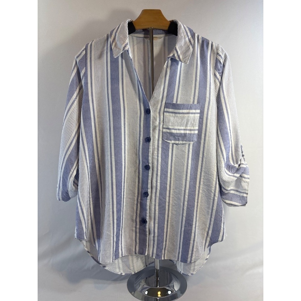 Zucca Blue White Stripe Relaxed Oversized Button-Down Shirt XG/XL